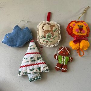 Vintage Handmade Handcrafted Felt Mix Media Whimsical Christmas Ornaments